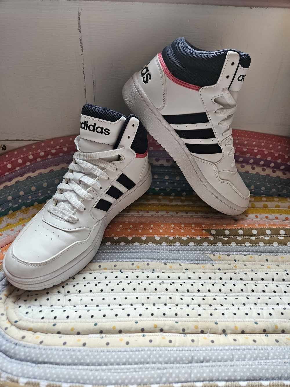 adidas White Black Pink High-Top Sneakers